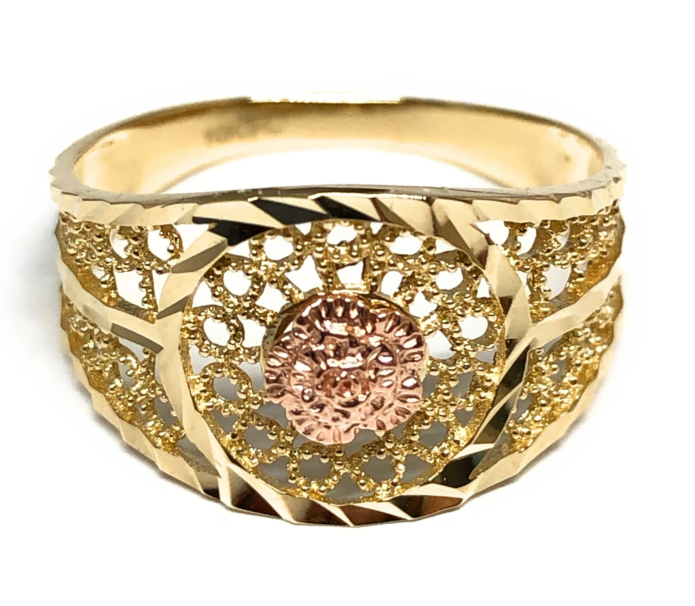 10k Solid Gold Yellow & Rose Gold Filigree Flower Ring (FC 34)