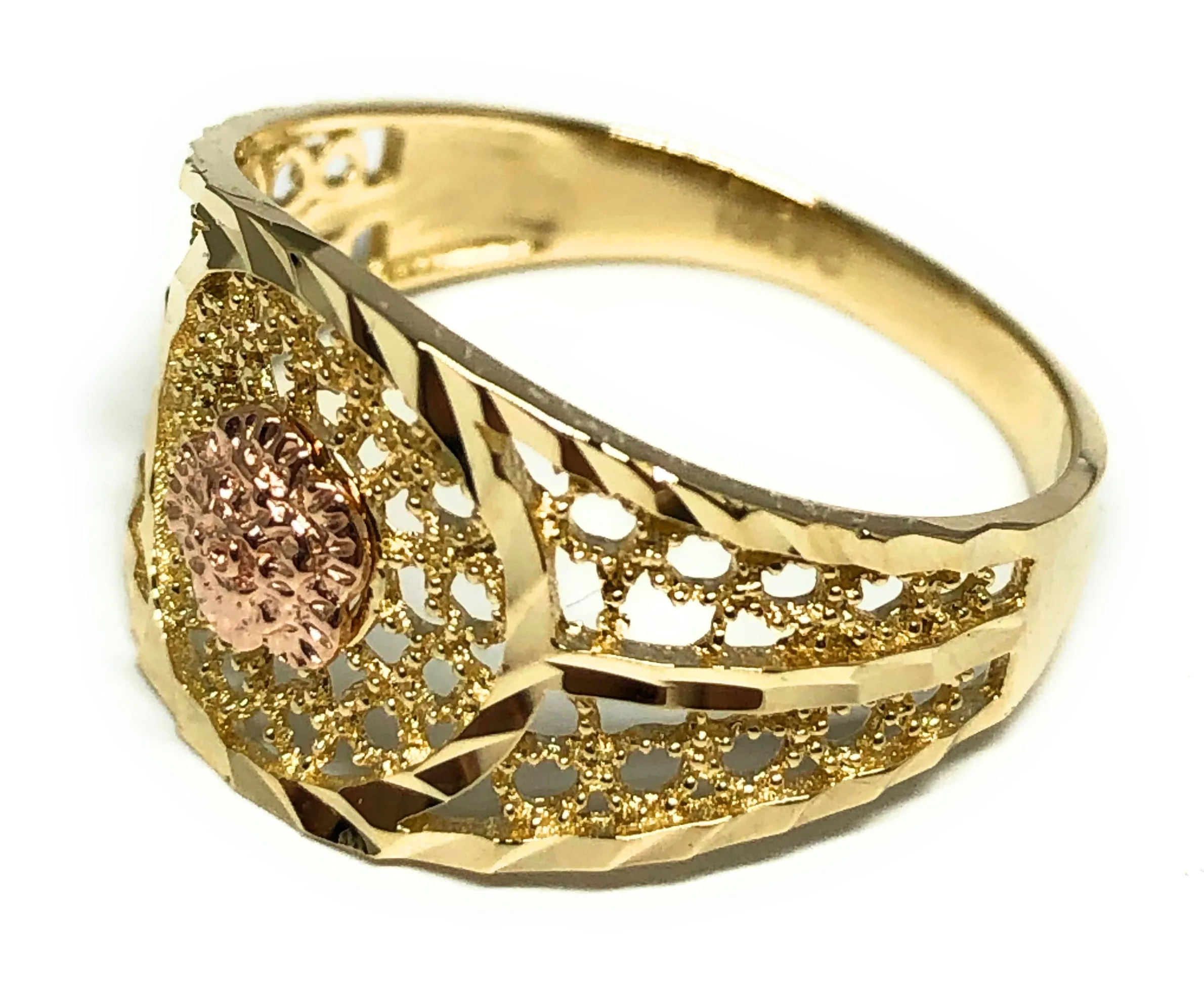 10k Solid Gold Yellow & Rose Gold Filigree Flower Ring (FC 34)