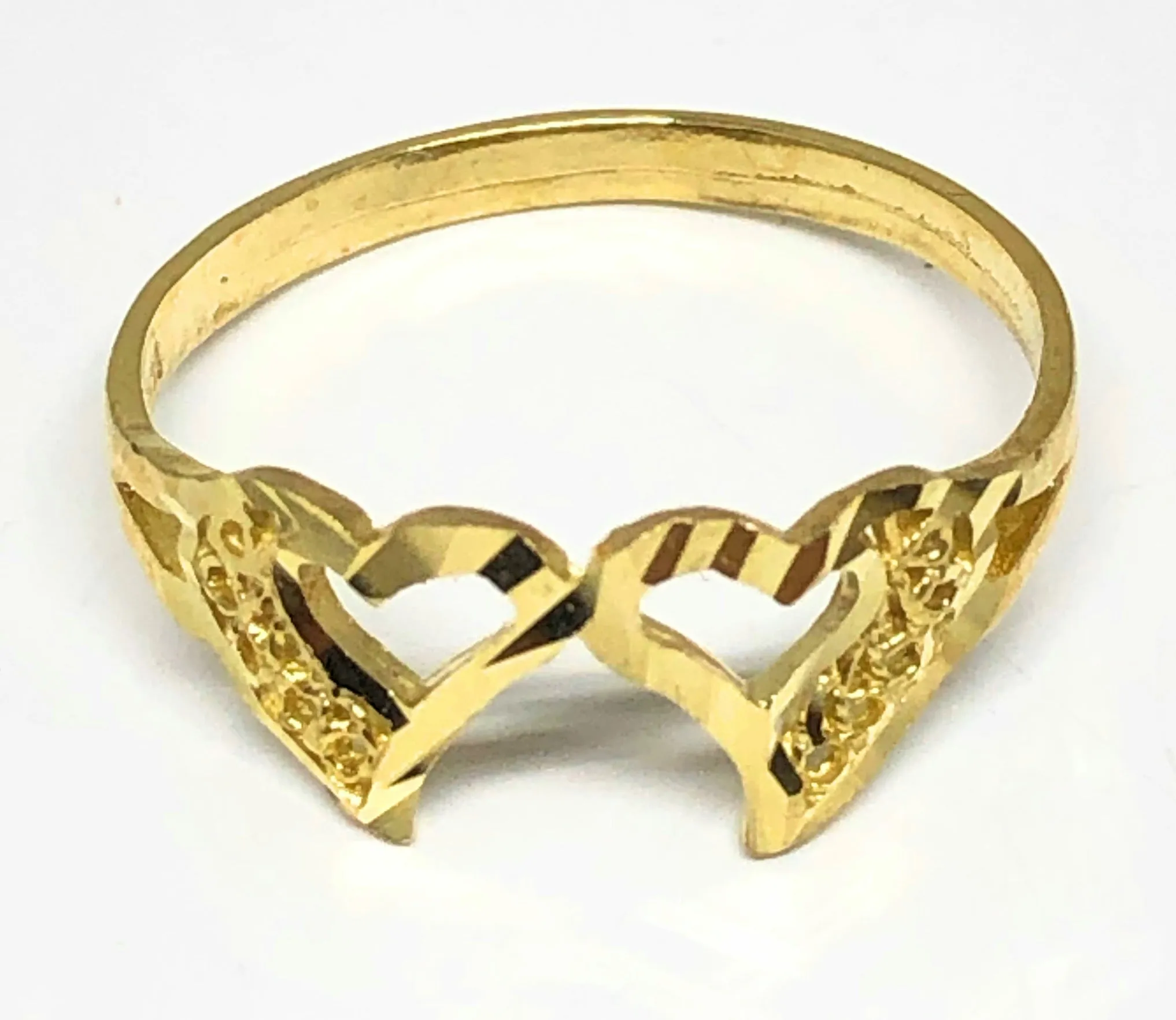 10k Solid Gold Yellow Double Heart Filigree Ring