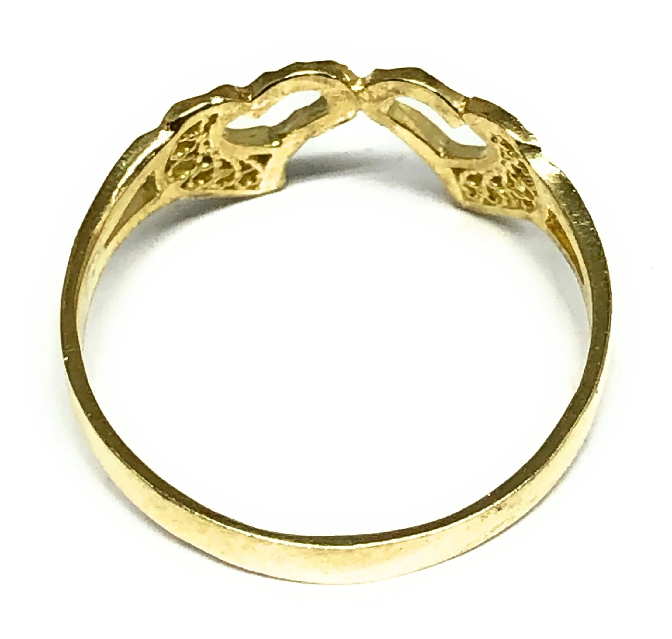 10k Solid Gold Yellow Double Heart Filigree Ring