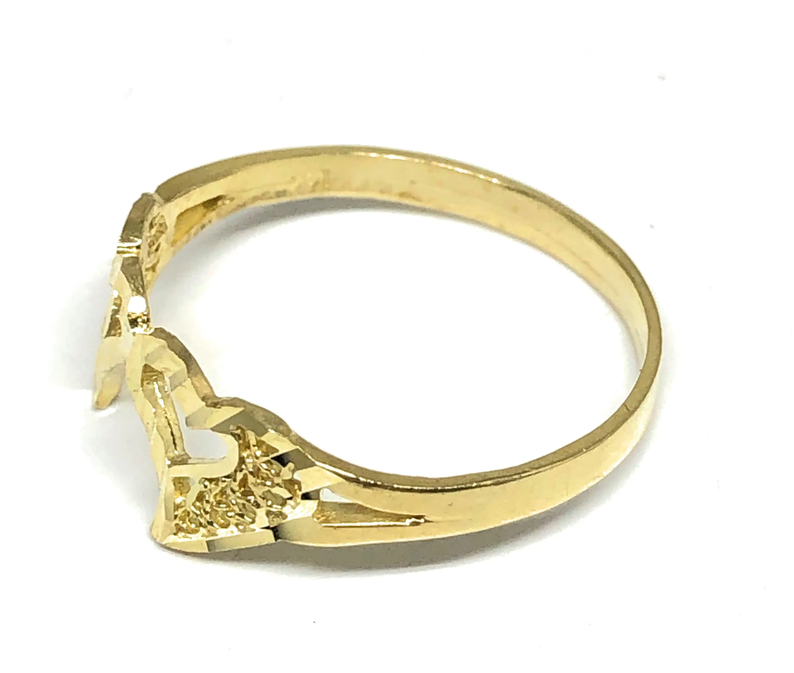 10k Solid Gold Yellow Double Heart Filigree Ring