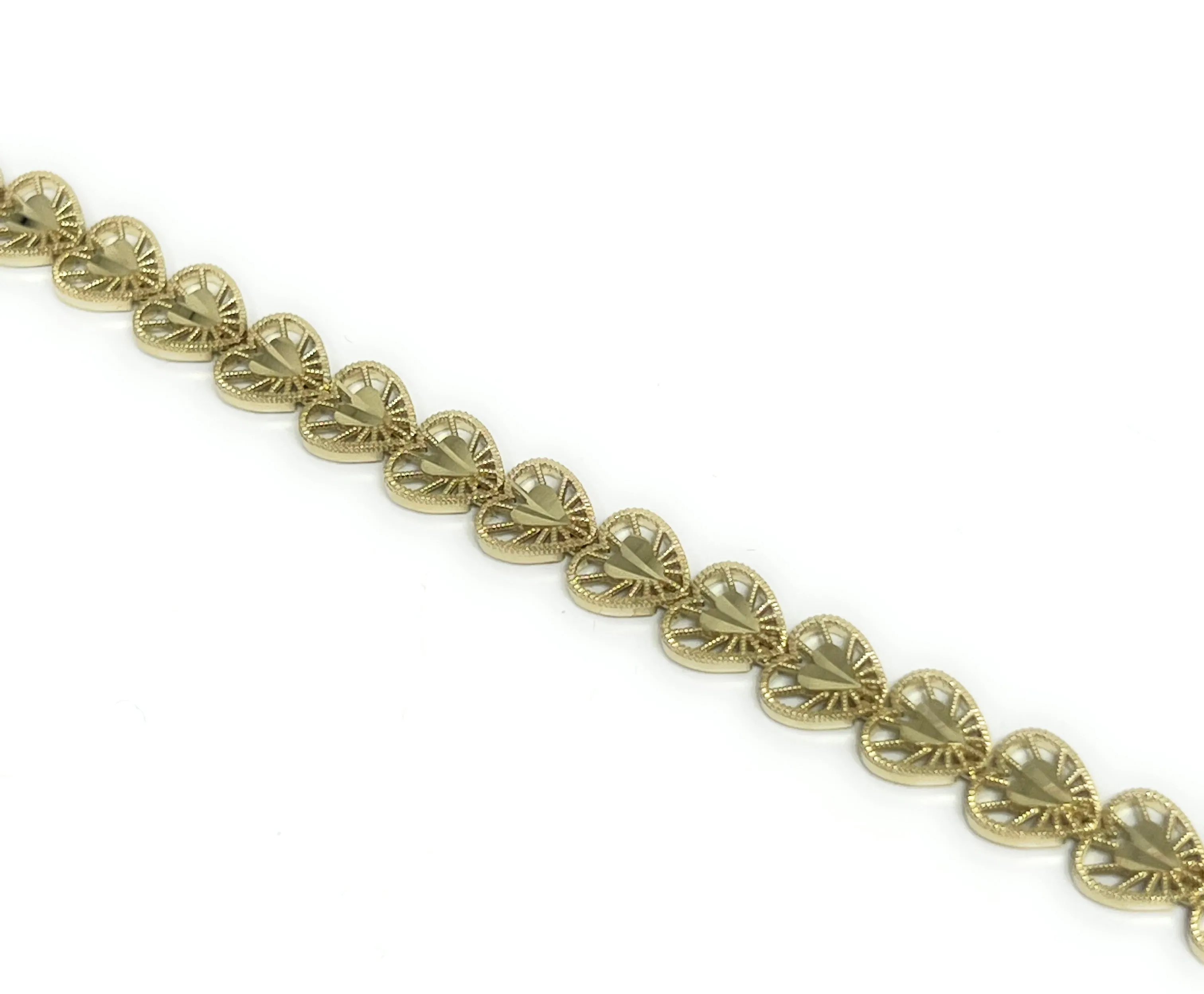 10k Solid Gold Yellow FILIGREE HEARTS 7.5 INCH 7MM BRRACELET