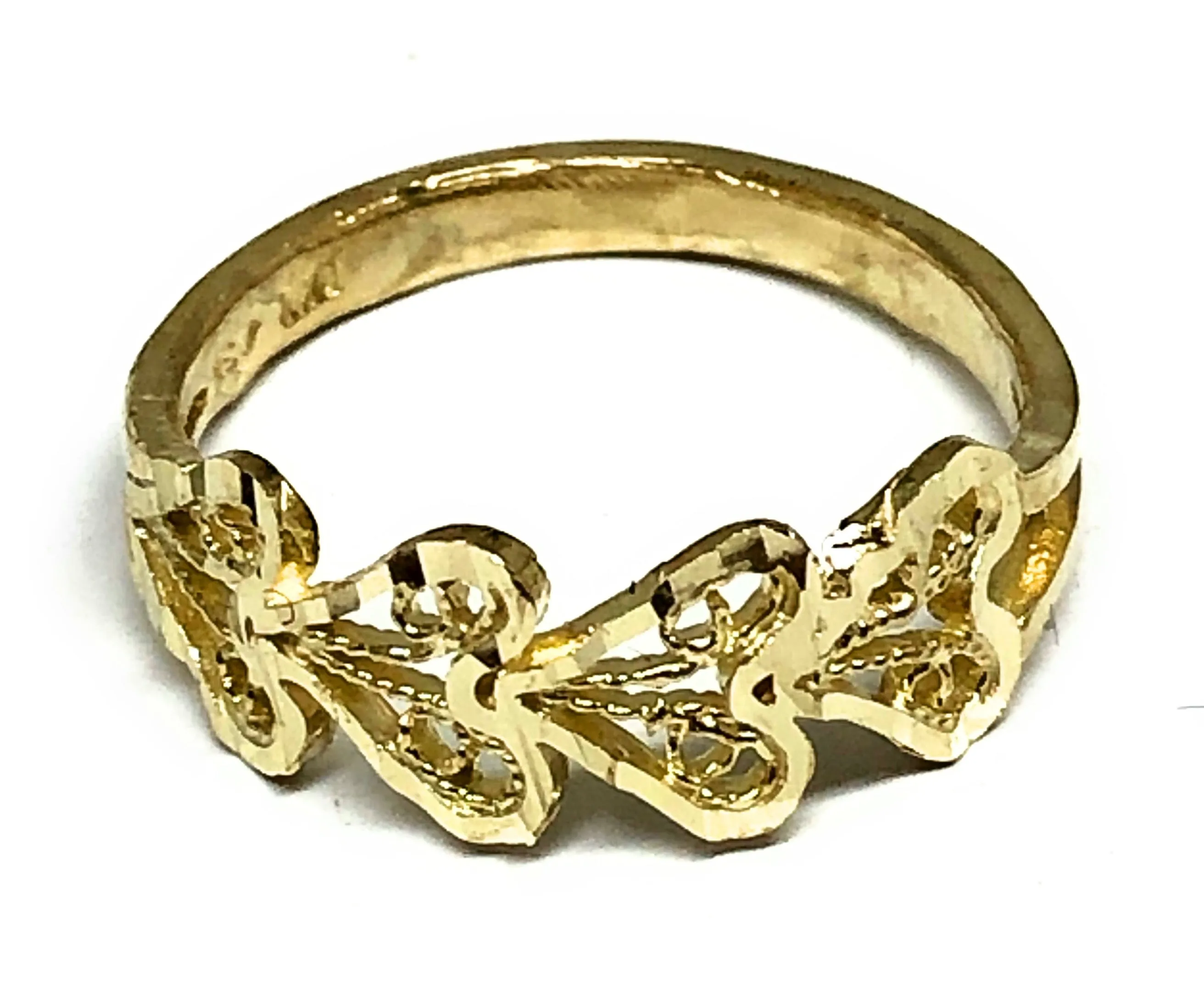 10k Solid Gold Yellow Heart Band Filigree Ring