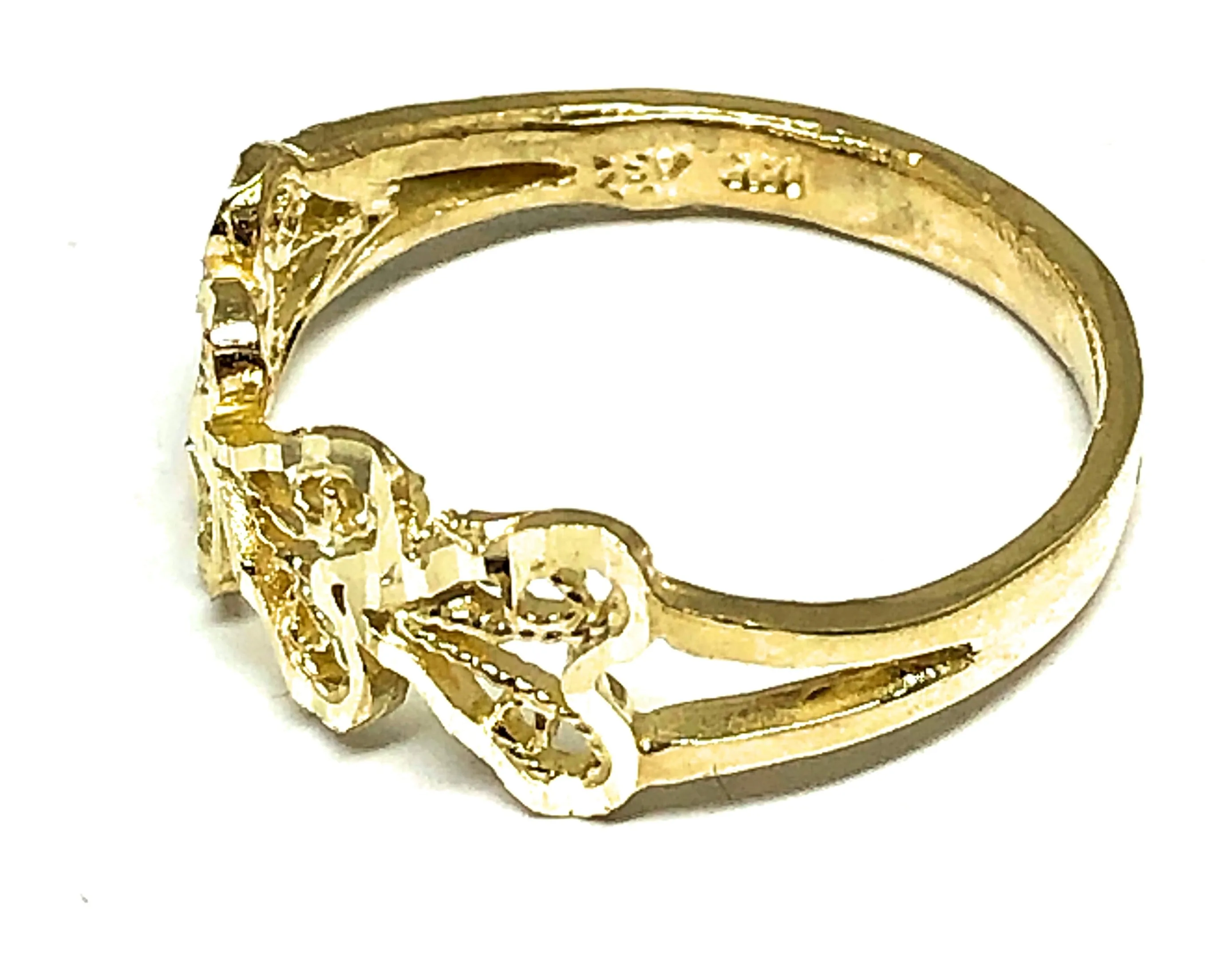 10k Solid Gold Yellow Heart Band Filigree Ring