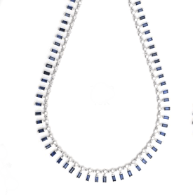 14K & 18K Gold Diamond & Blue Sapphire Baguette Necklace