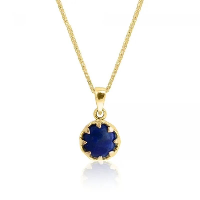 14k Gold Lapis Lazuli 8mm Decorate Round Necklace