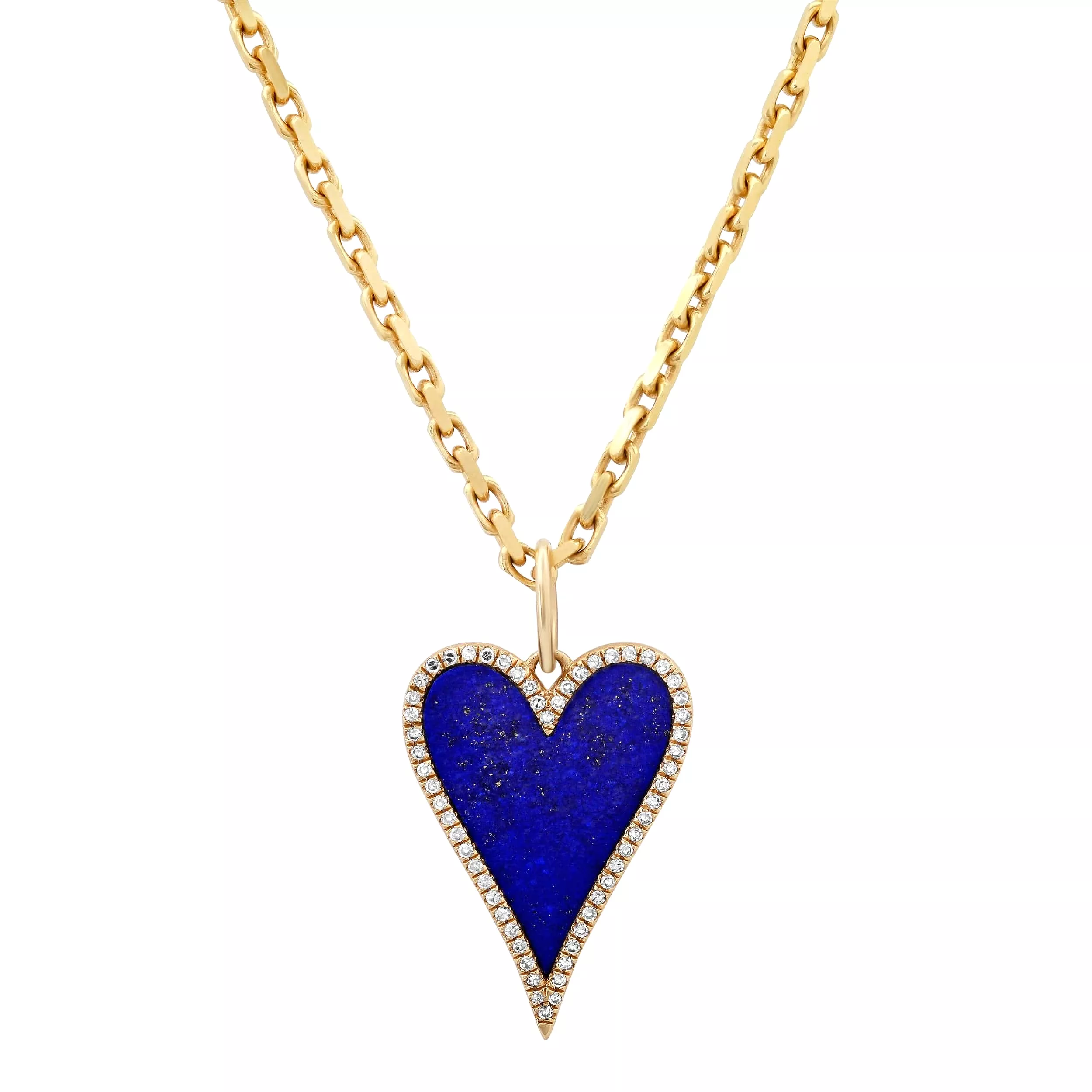 14K Gold Large Blue Lapis and Diamond Elongated Heart Charm