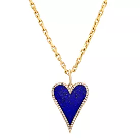 14K Gold Large Blue Lapis and Diamond Elongated Heart Charm