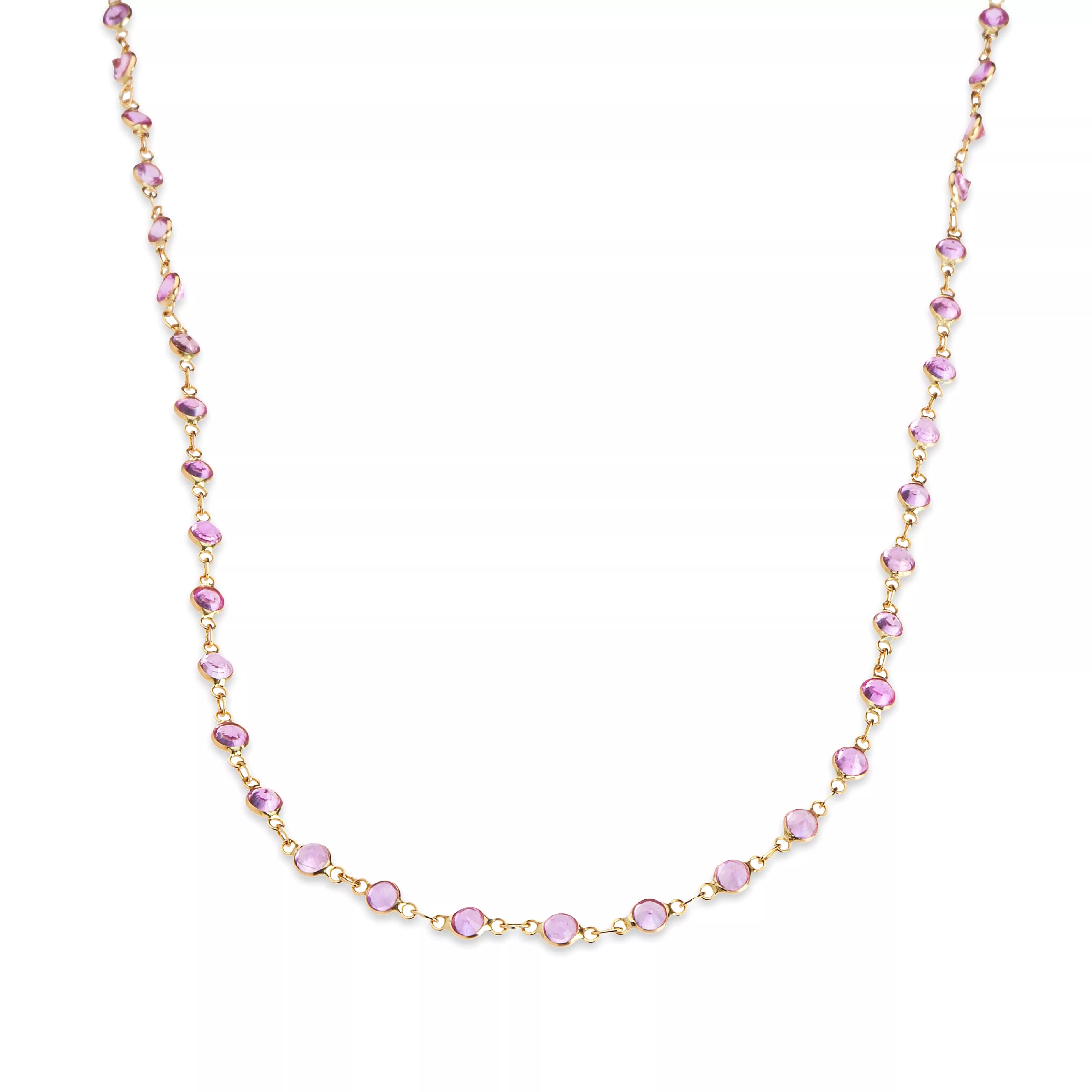 14K Gold Pink Sapphire Strand Necklace