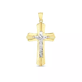 14k Two Tone Gold High Polish Diamond Cut Cross Pendant