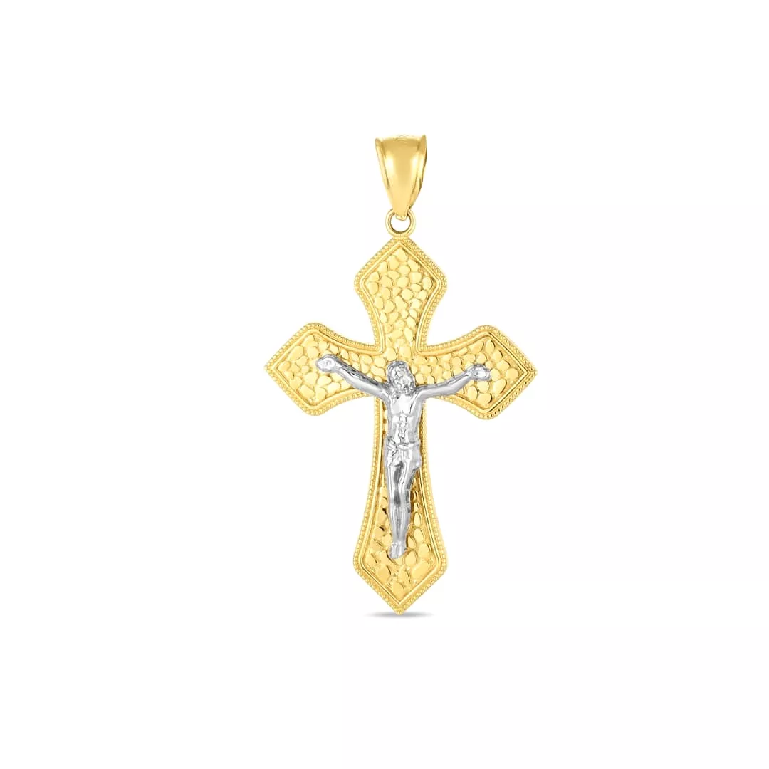 14k Two Tone Gold High Polish Diamond Cut Cross Pendant