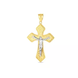 14k Two Tone Gold High Polish Diamond Cut Cross Pendant