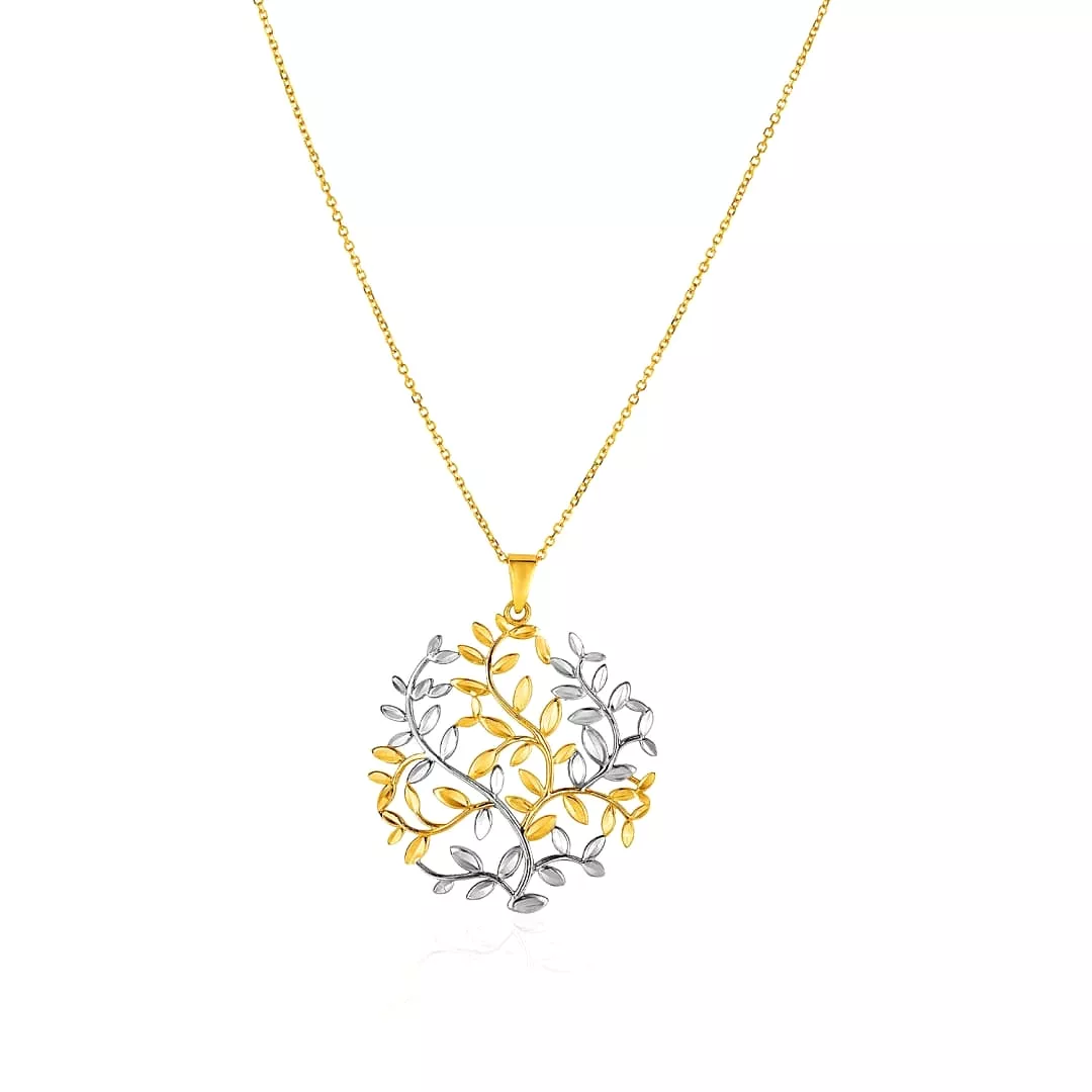 14k Two-Tone Yellow and White Gold Tree of Life Pendant