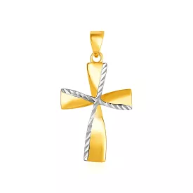 14k Two-Toned Yellow and White Gold Textured Cross Pendant