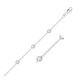 14k White Gold Anklet with Round White Cubic Zirconia