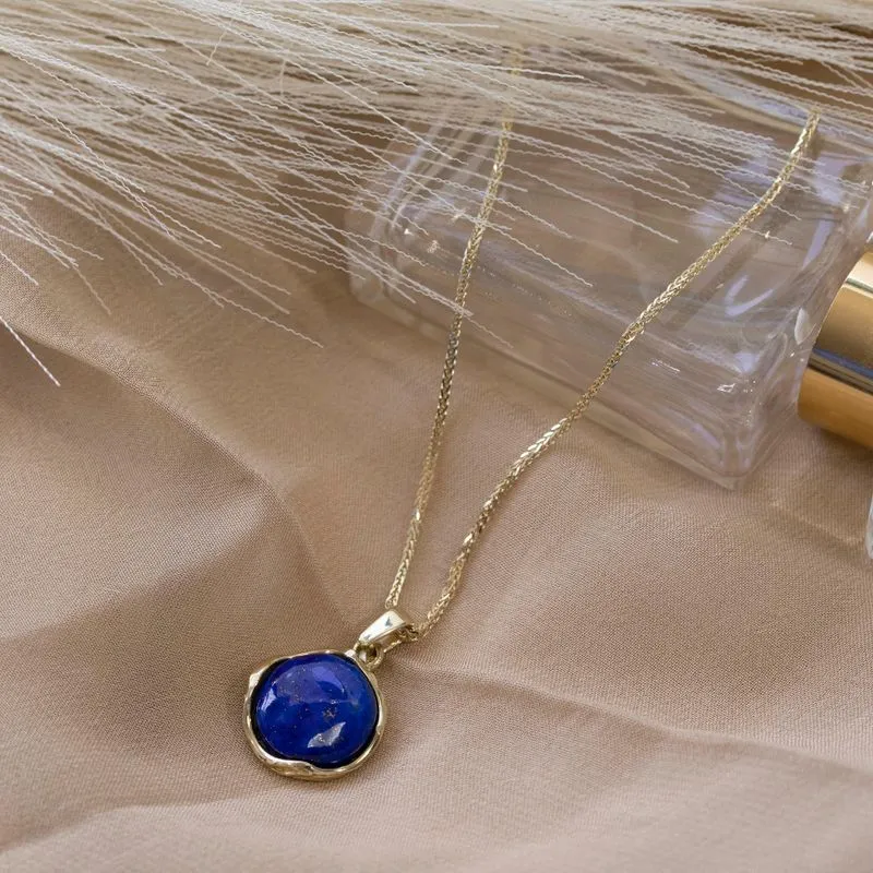 14K Yellow Gold Blue Lapis Lazuli 12mm Pendant