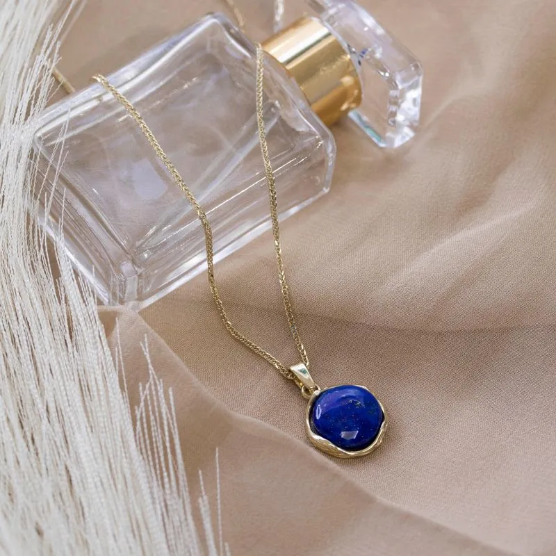 14K Yellow Gold Blue Lapis Lazuli 12mm Pendant