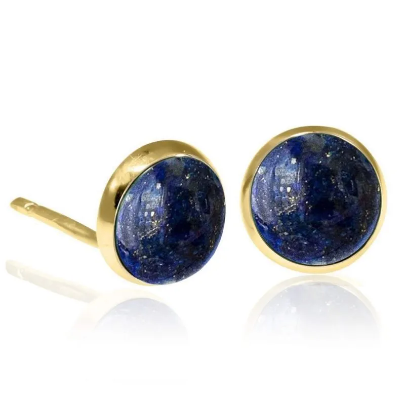 14K Yellow Gold Round Blue Lapis Lazuli 12mm Stud Earrings