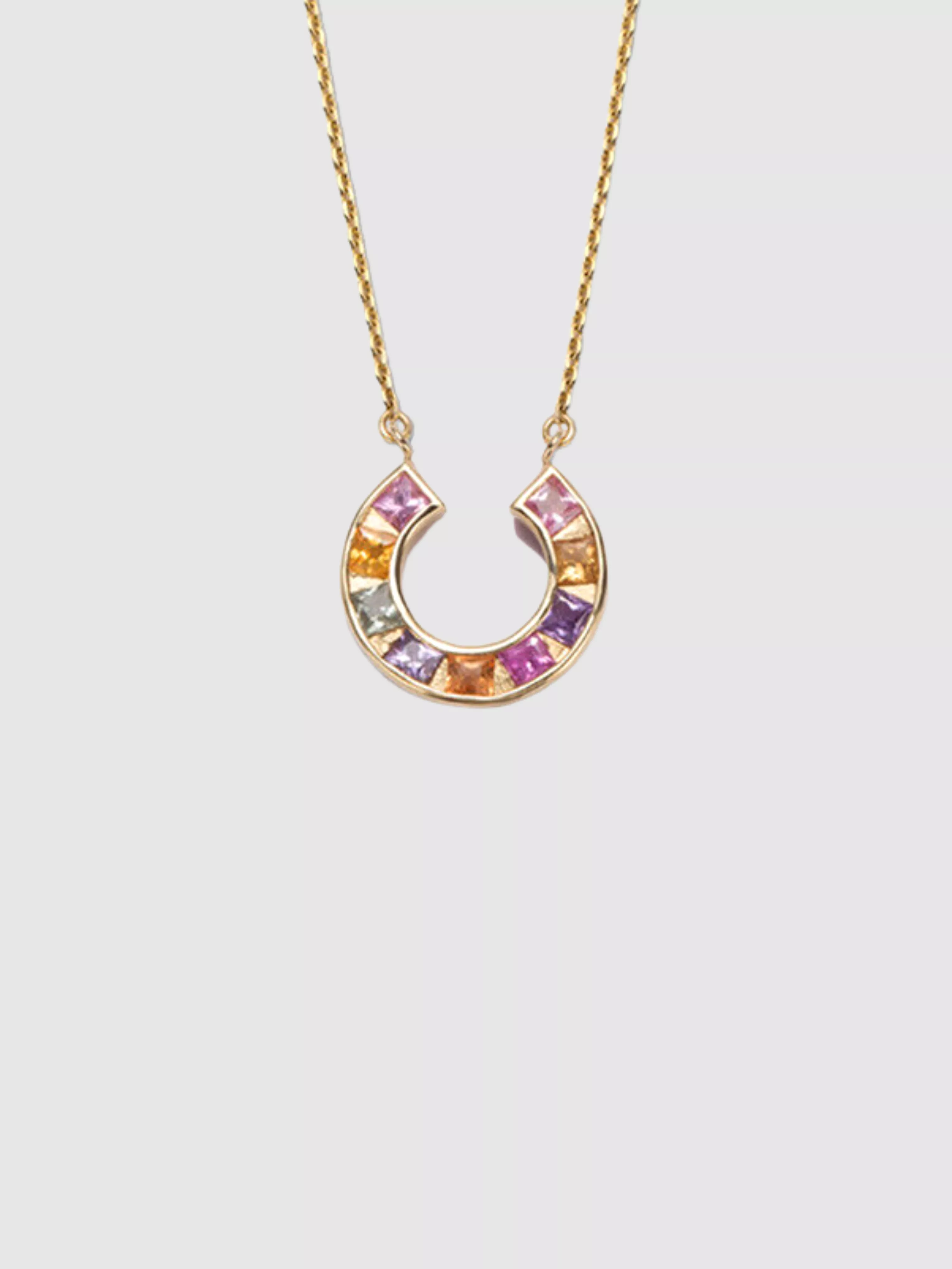 14K Yellow Gold Sundial Necklace with Multicolored Sapphires