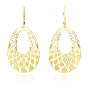 14k Yellow Gold Teardrop Filigree Design Graduated Open Teardrop Earrings-rx36484