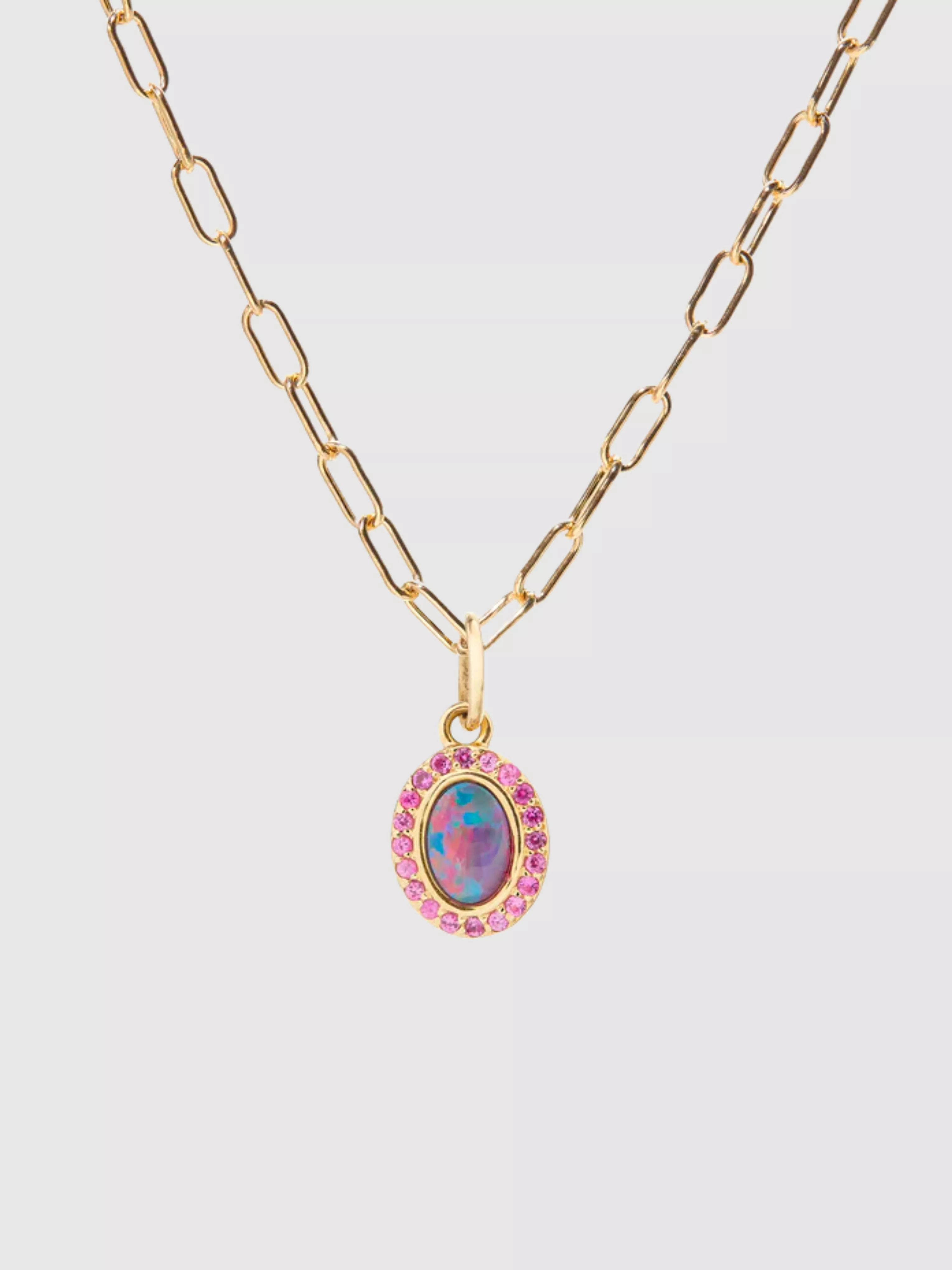 14k Yellow Gold with Australian Opal & Pink Sapphires Charm