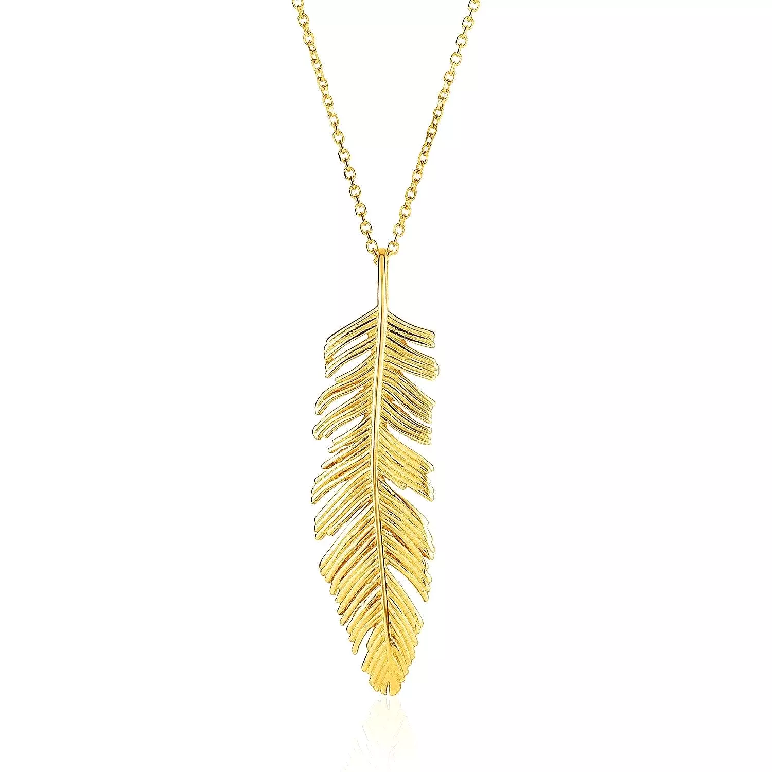 14k Yellow Gold with Textured Feather Pendant