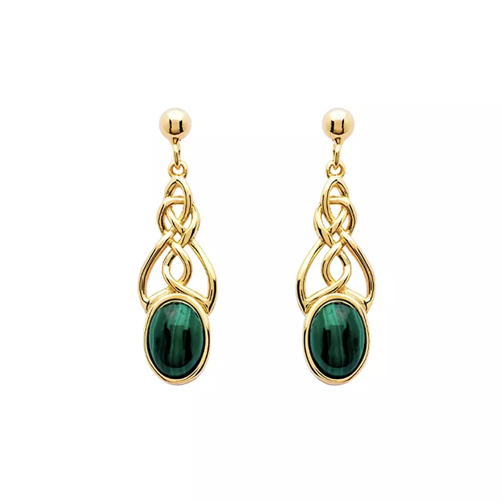 14kt Gold Vermeil Malachite Celtic Drop Earrings