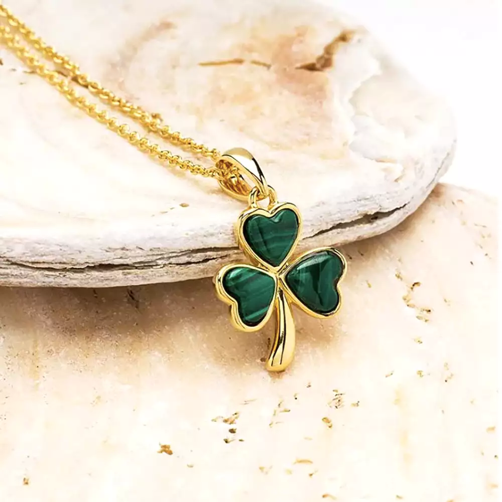 14kt Gold Vermeil Malachite Shamrock Pendant