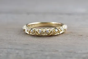 14kt Yellow Gold Diamond Milgrain Etching Vintage Wedding Engagement Anniversary Band Ring Filigree Vine