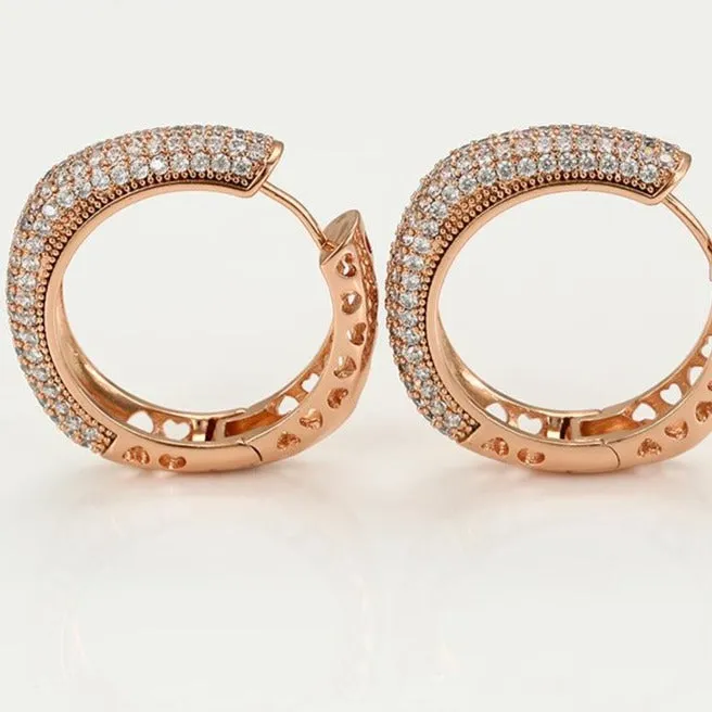 18k Rose Gold Plated CZ Hoop Earrings