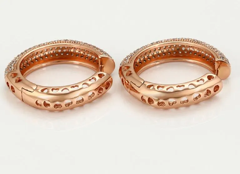 18k Rose Gold Plated CZ Hoop Earrings