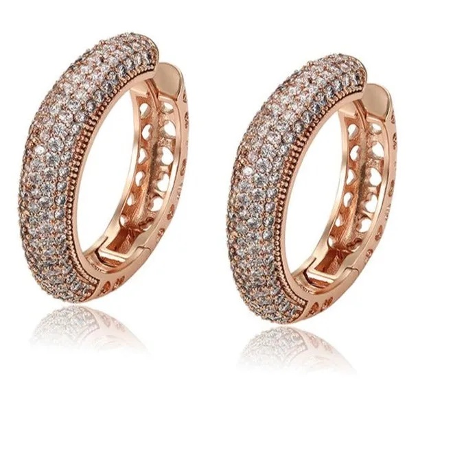 18k Rose Gold Plated CZ Hoop Earrings