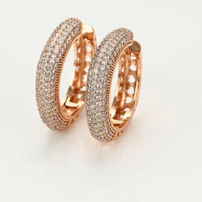 18k Rose Gold Plated CZ Hoop Earrings