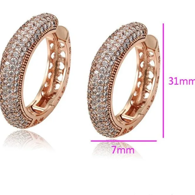 18k Rose Gold Plated CZ Hoop Earrings