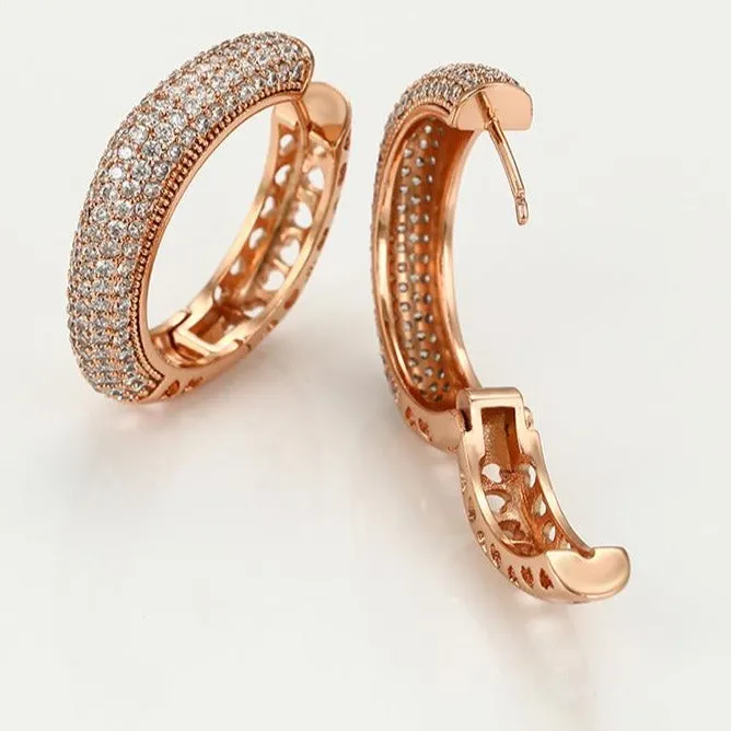 18k Rose Gold Plated CZ Hoop Earrings