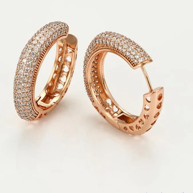 18k Rose Gold Plated CZ Hoop Earrings