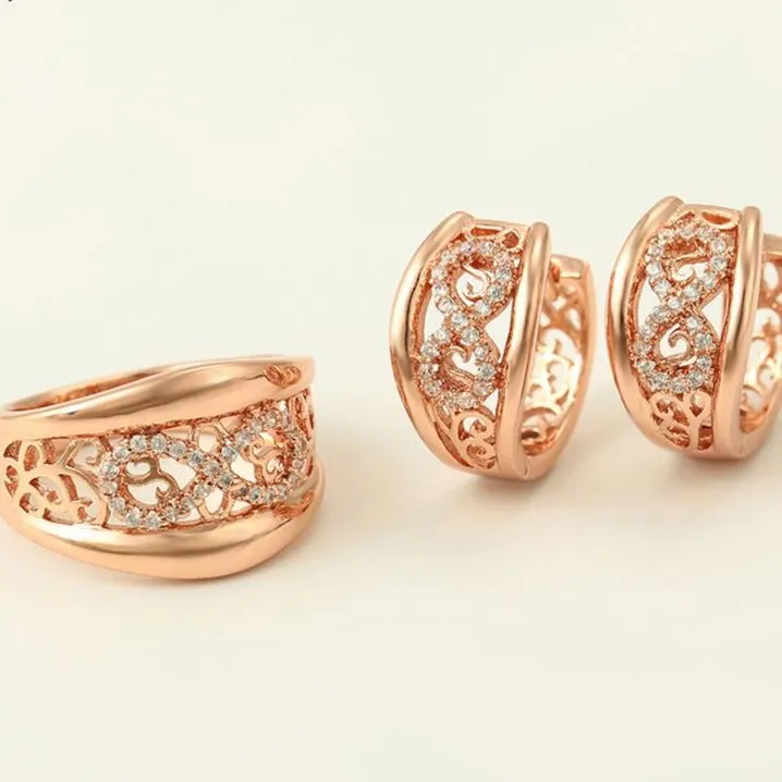 18K Rose Gold Plated Infinity Earrings and Ring Set