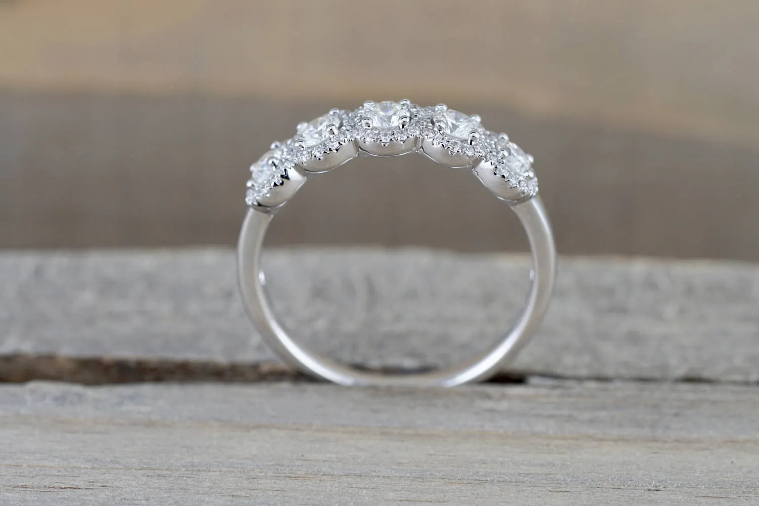 18k White Gold Diamond  Anniversary Halo Vintage Ring Antique Half Eternity Filigree Dainty Band 5