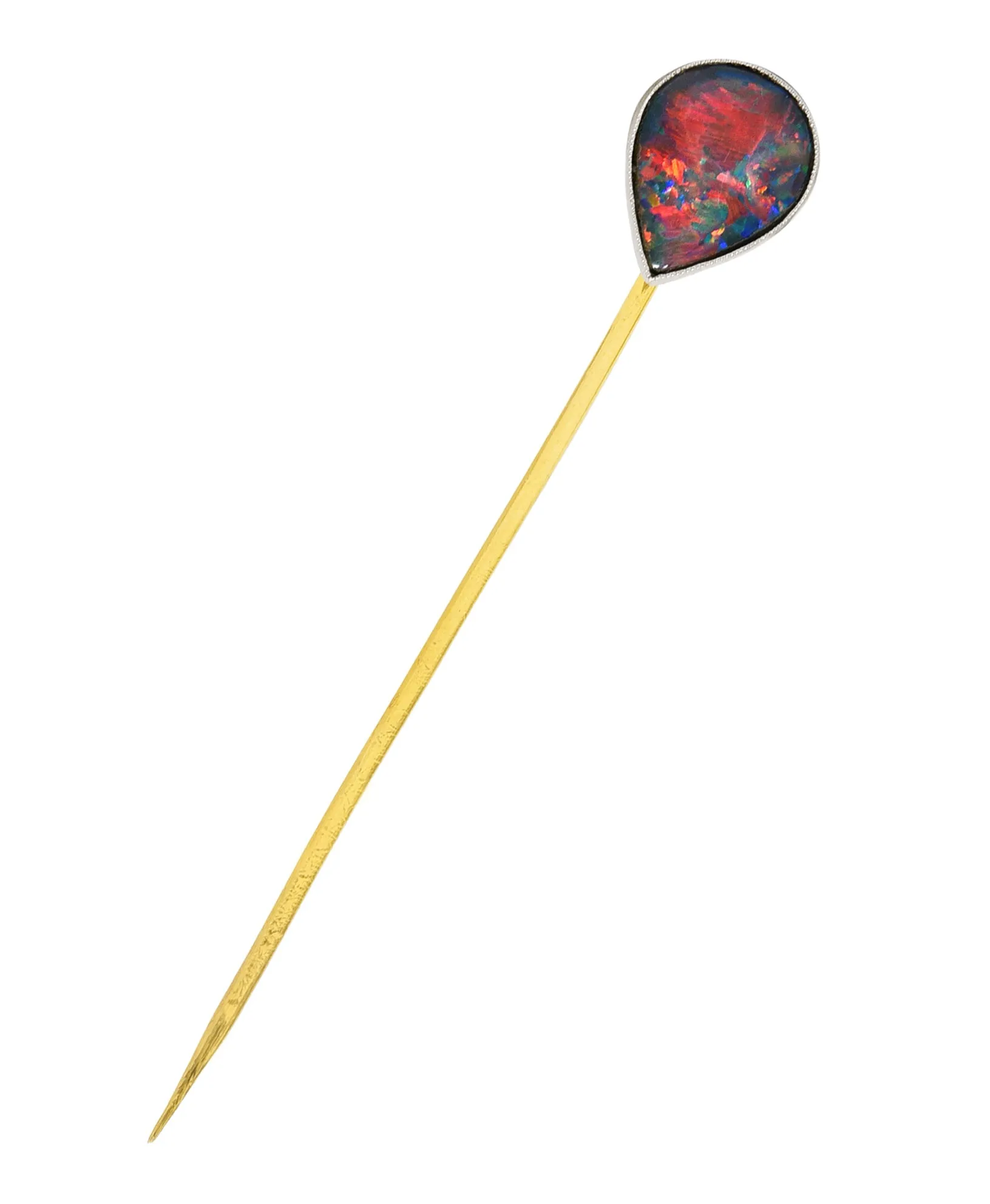 1910 Tiffany & Co. Edwardian Black Opal Cabochon Platinum 18 Karat Yellow Gold Antique Stickpin