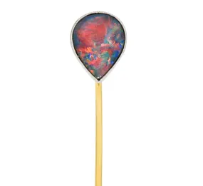 1910 Tiffany & Co. Edwardian Black Opal Cabochon Platinum 18 Karat Yellow Gold Antique Stickpin