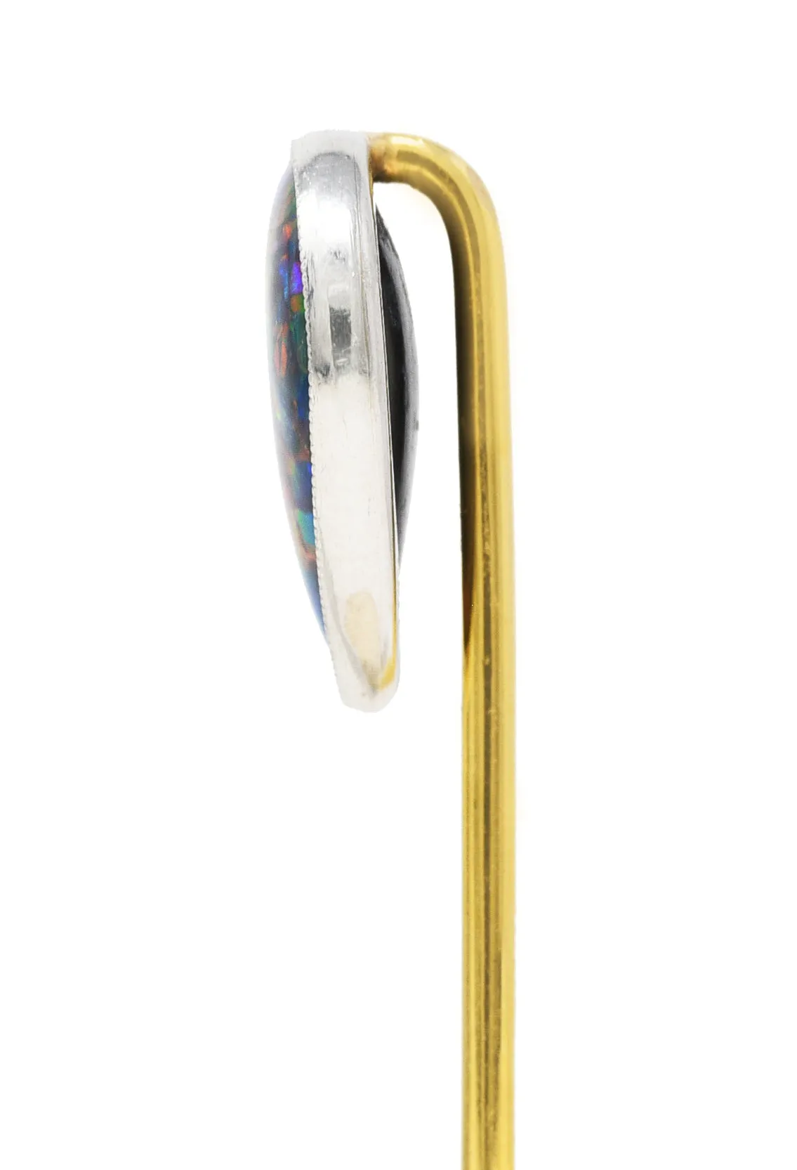 1910 Tiffany & Co. Edwardian Black Opal Cabochon Platinum 18 Karat Yellow Gold Antique Stickpin