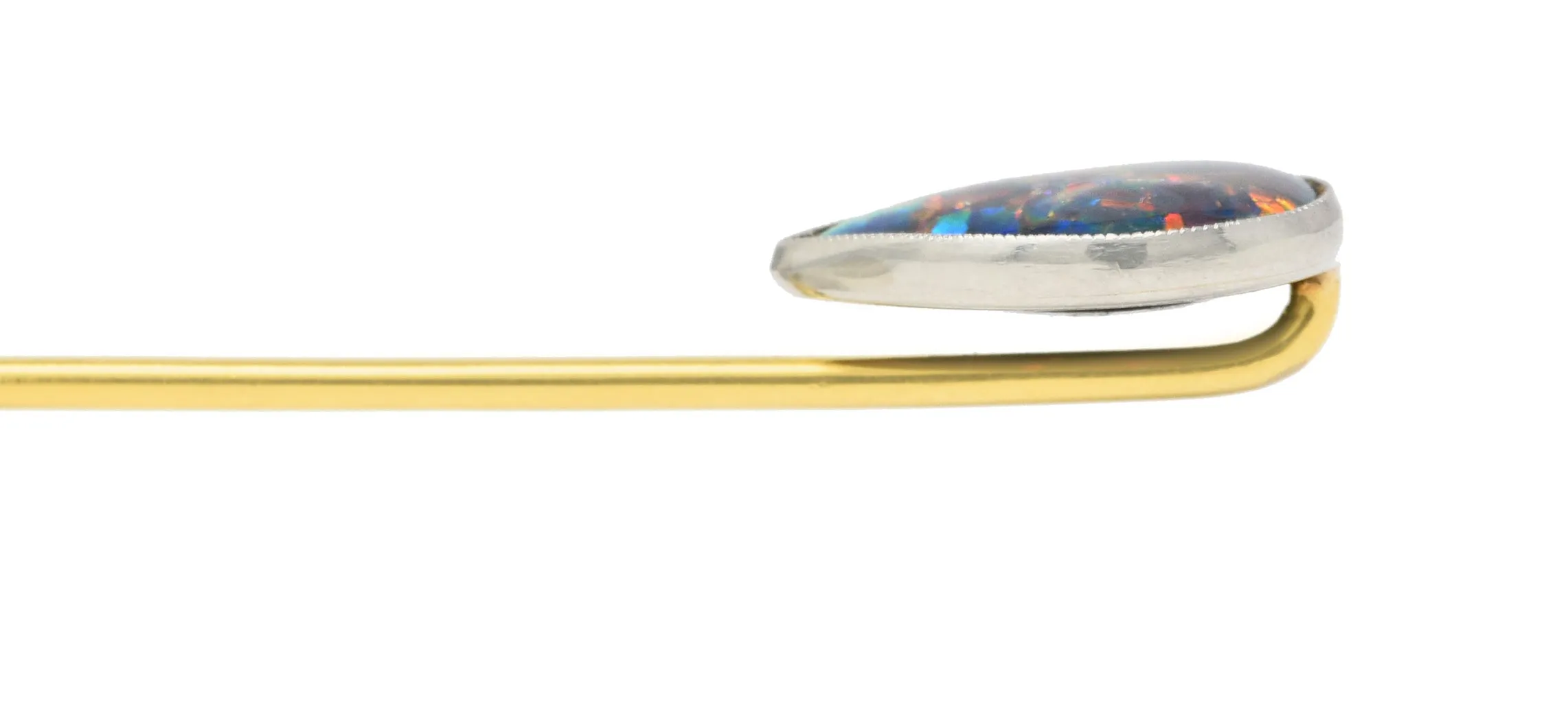 1910 Tiffany & Co. Edwardian Black Opal Cabochon Platinum 18 Karat Yellow Gold Antique Stickpin