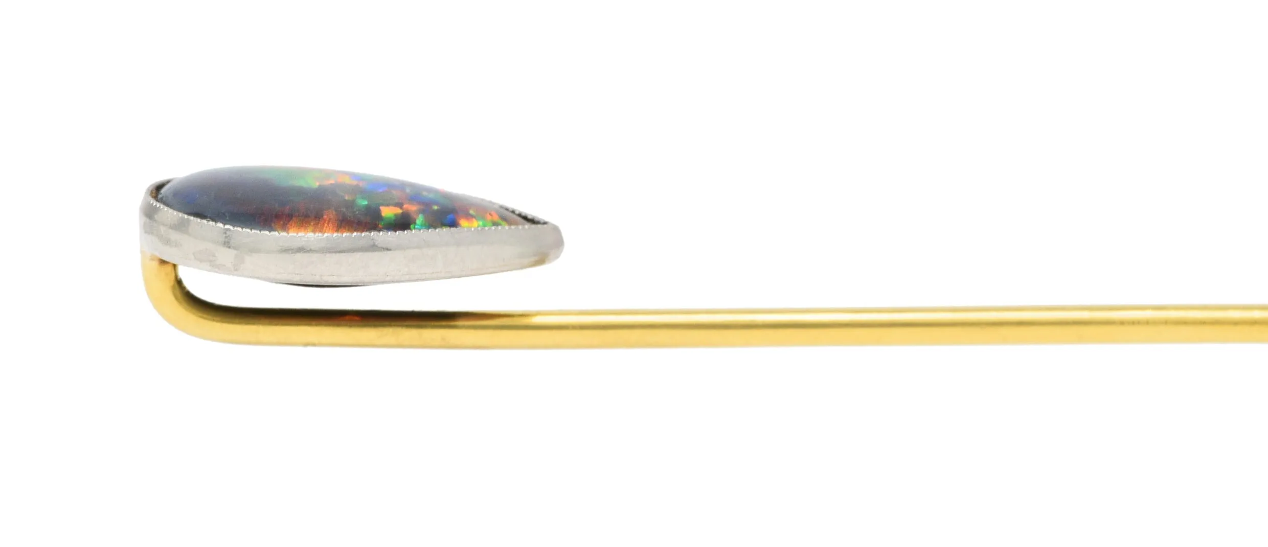 1910 Tiffany & Co. Edwardian Black Opal Cabochon Platinum 18 Karat Yellow Gold Antique Stickpin