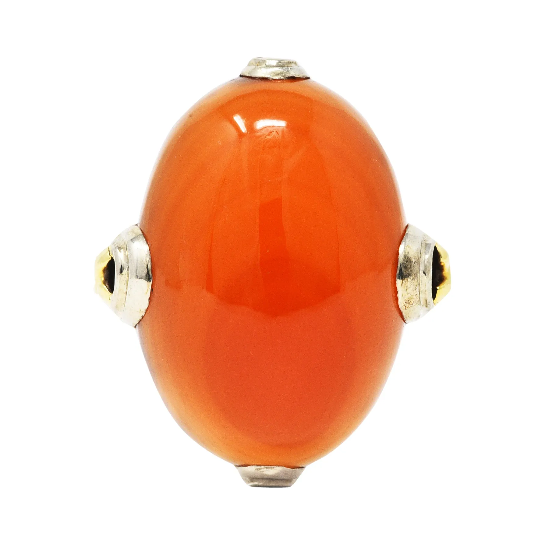 1920's Art Deco Carnelian Cabochon 14 Karat Two-Tone Gold Ring