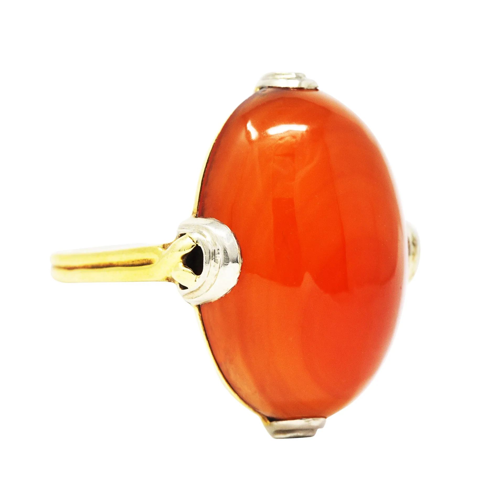 1920's Art Deco Carnelian Cabochon 14 Karat Two-Tone Gold Ring