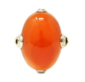 1920's Art Deco Carnelian Cabochon 14 Karat Two-Tone Gold Ring