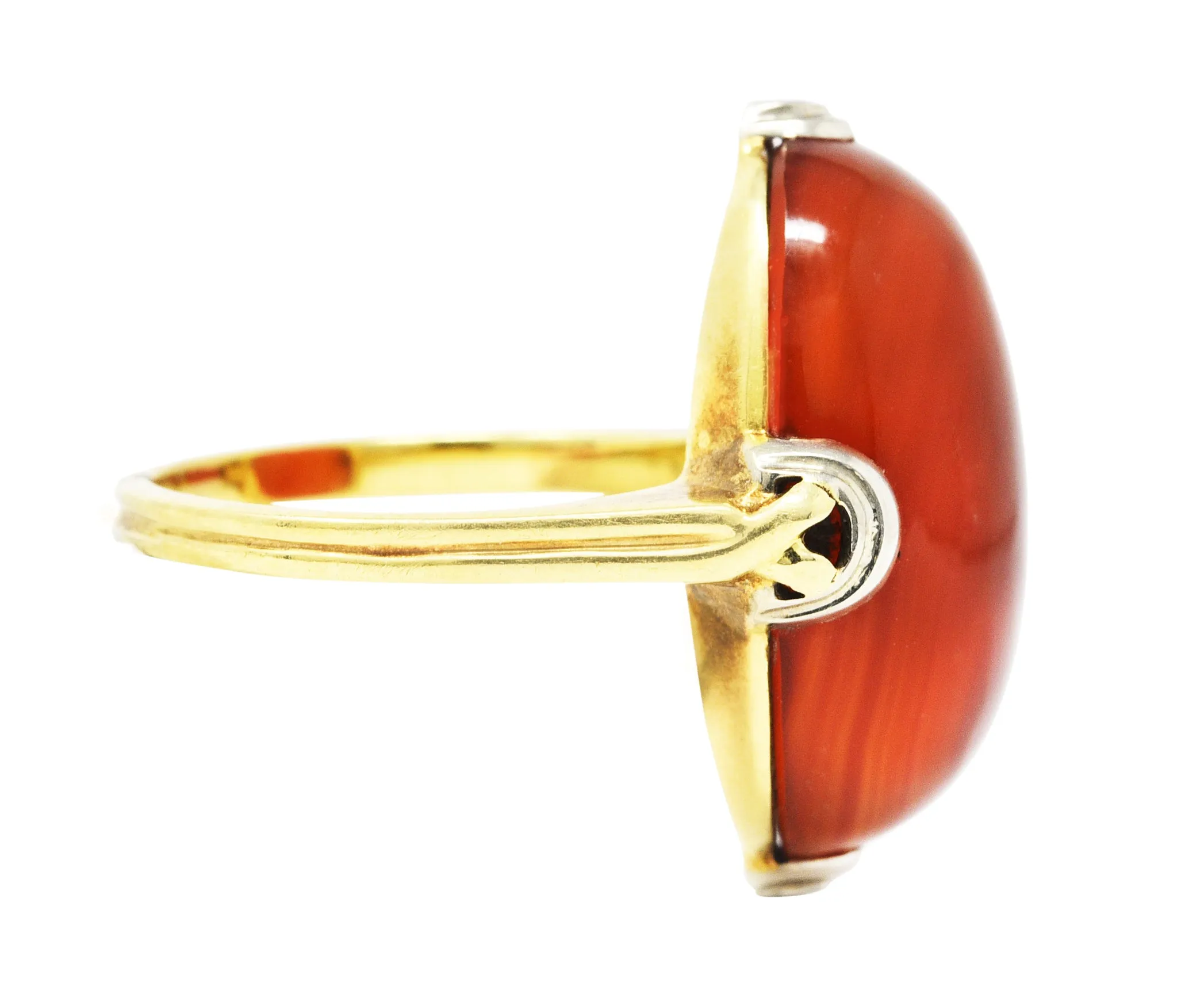 1920's Art Deco Carnelian Cabochon 14 Karat Two-Tone Gold Ring