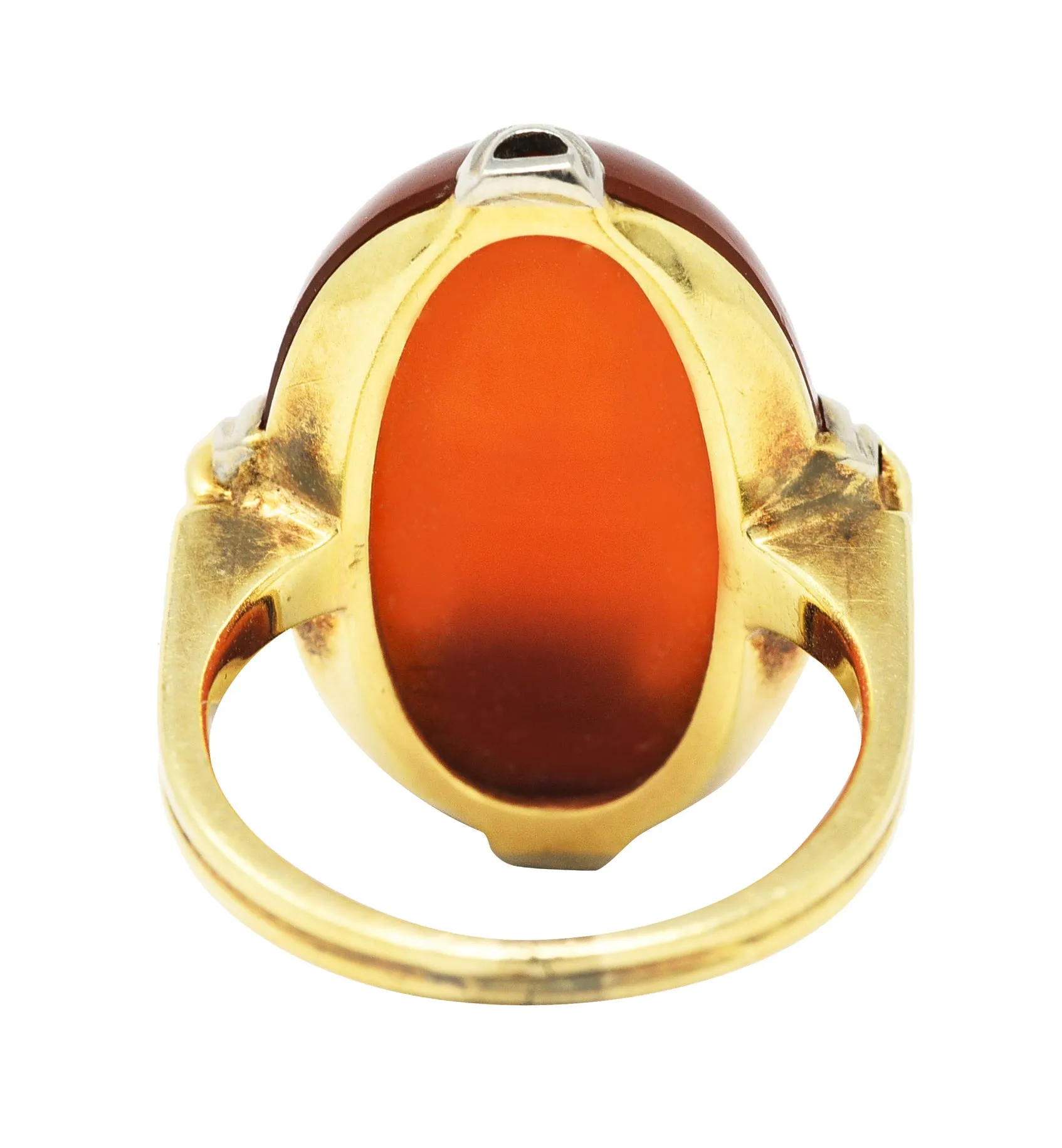 1920's Art Deco Carnelian Cabochon 14 Karat Two-Tone Gold Ring