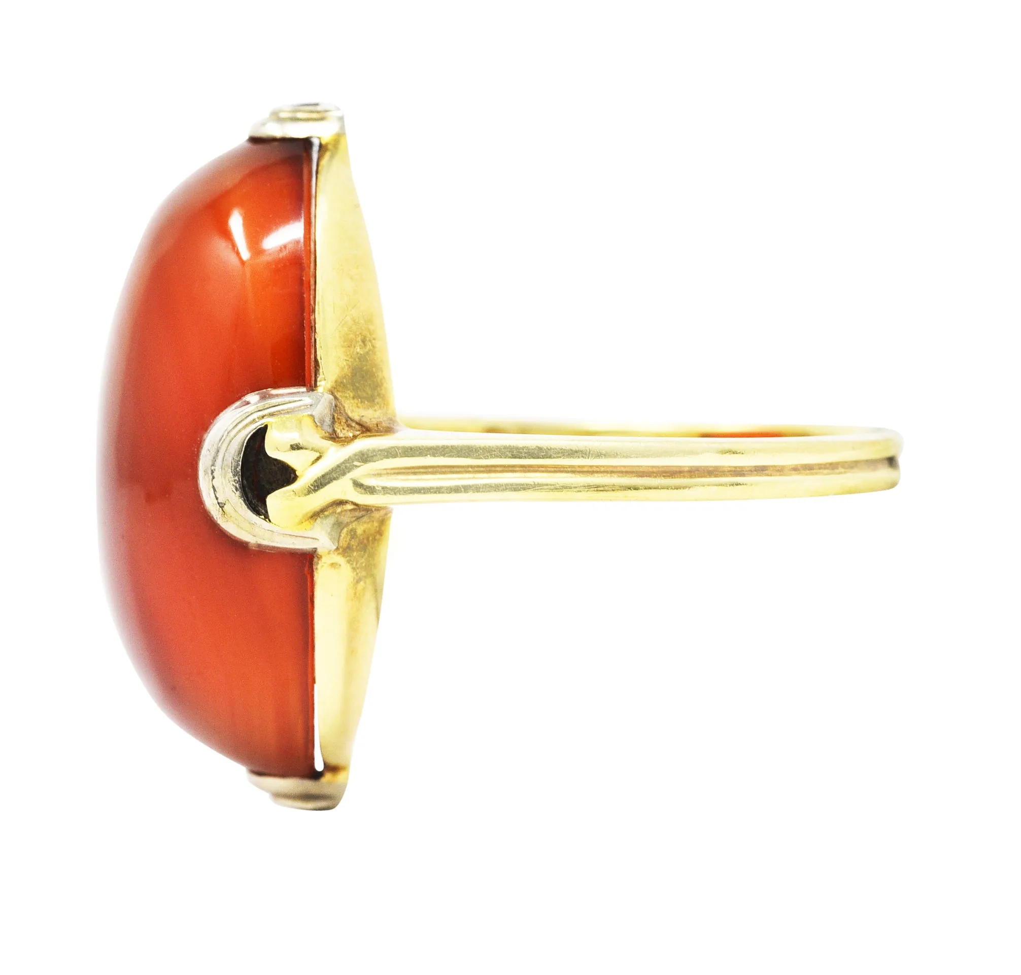 1920's Art Deco Carnelian Cabochon 14 Karat Two-Tone Gold Ring