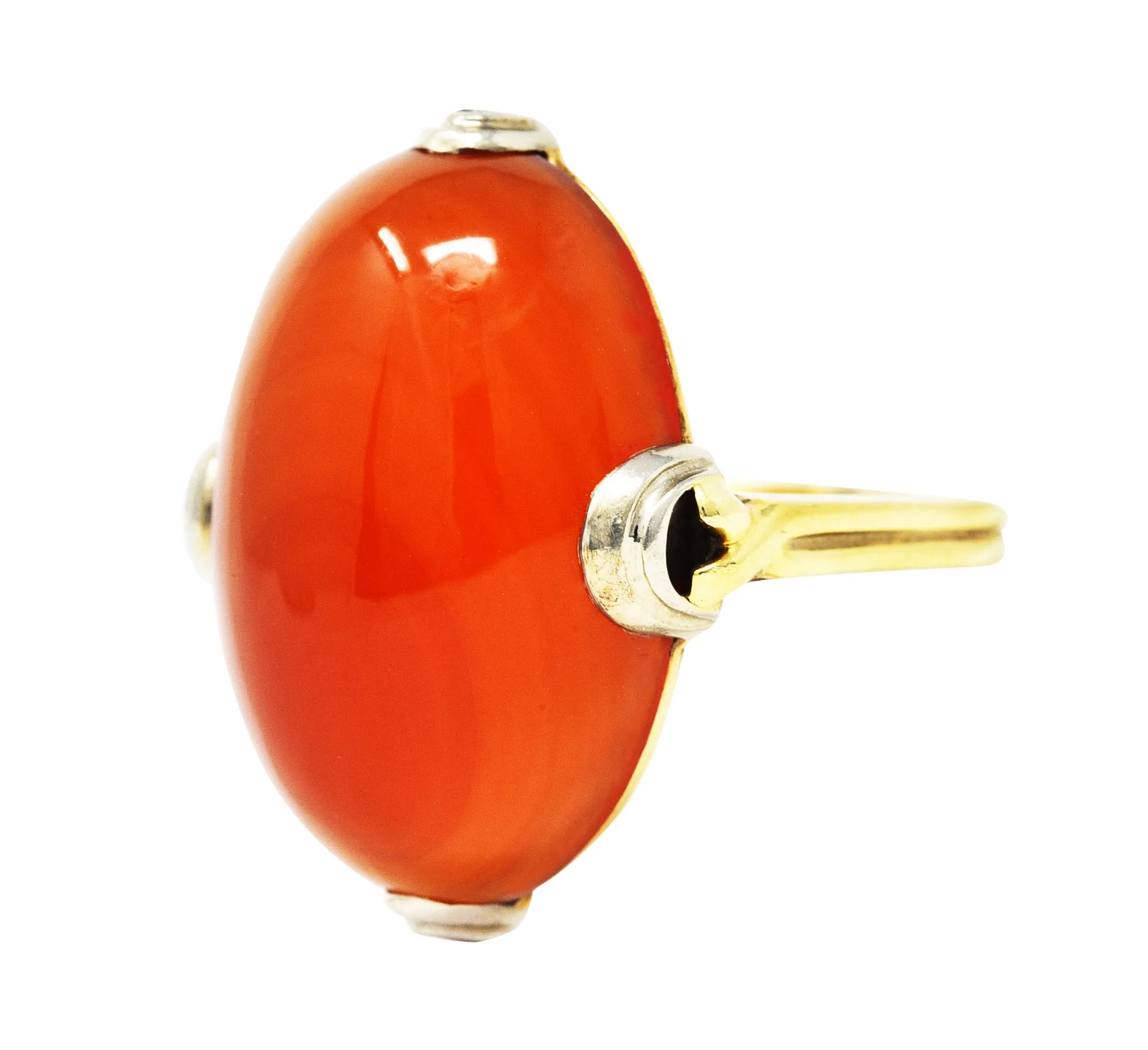 1920's Art Deco Carnelian Cabochon 14 Karat Two-Tone Gold Ring